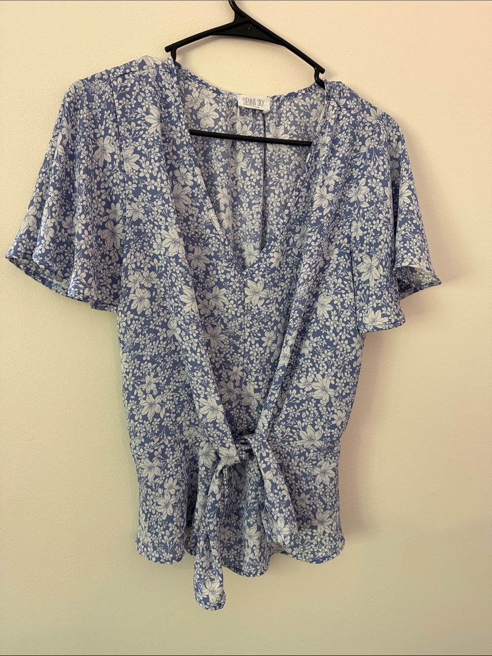 Sienna Sky Blue Floral Tie-Front Blouse